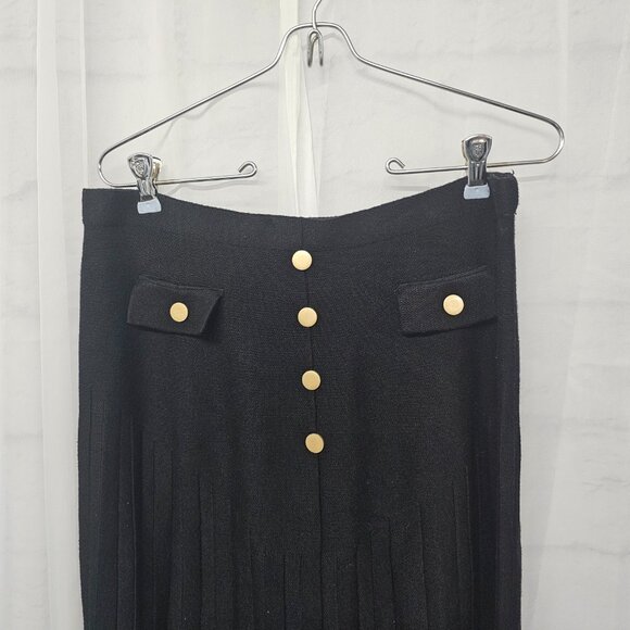Milano Black Knit Pleated Skirt Midi Coquette Classic Money Office Formal L - Picture 2 of 10